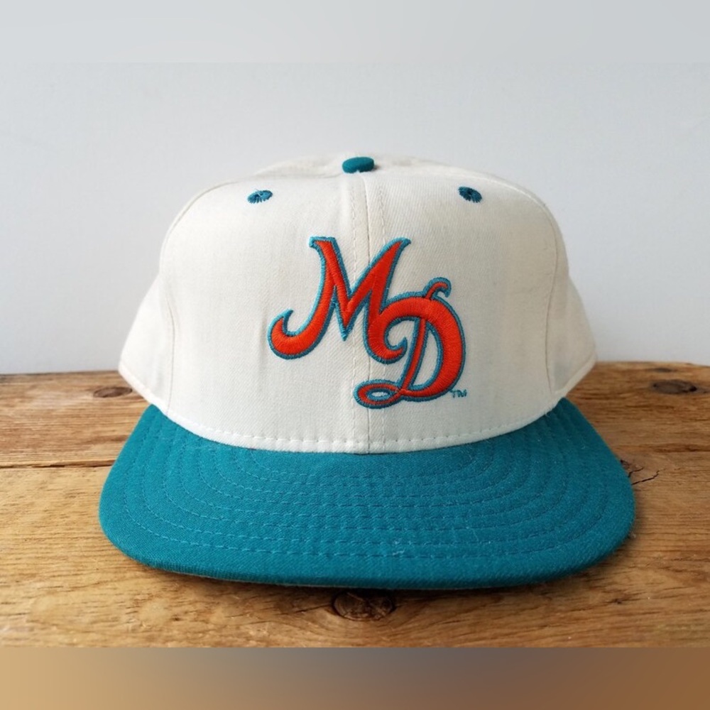 Vintage 90s Miami Dolphins Hat Team NFL size 7 1/2 Pro Model New Era Wool